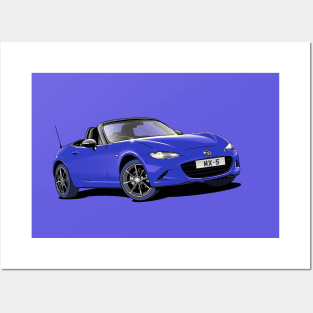 Blue 2015 Mazda MX-5 Posters and Art